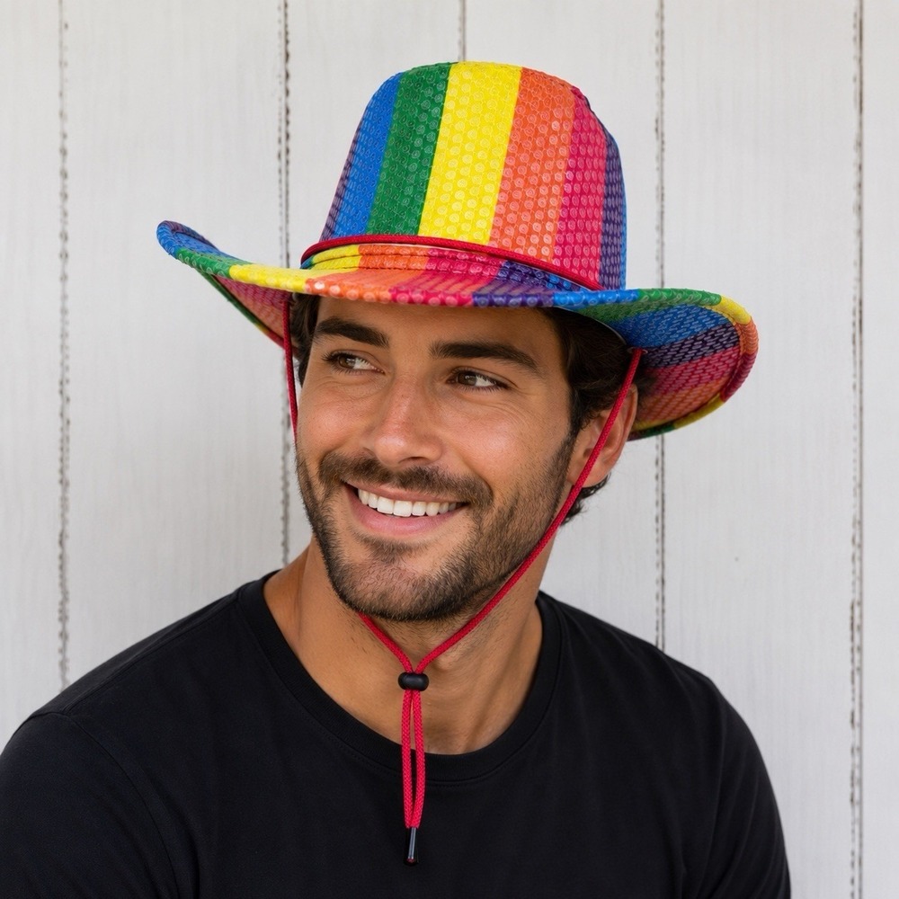 Rainbow Sequin Cowboy Hat‎ Pride Festival Costume Western Party Hat NWT